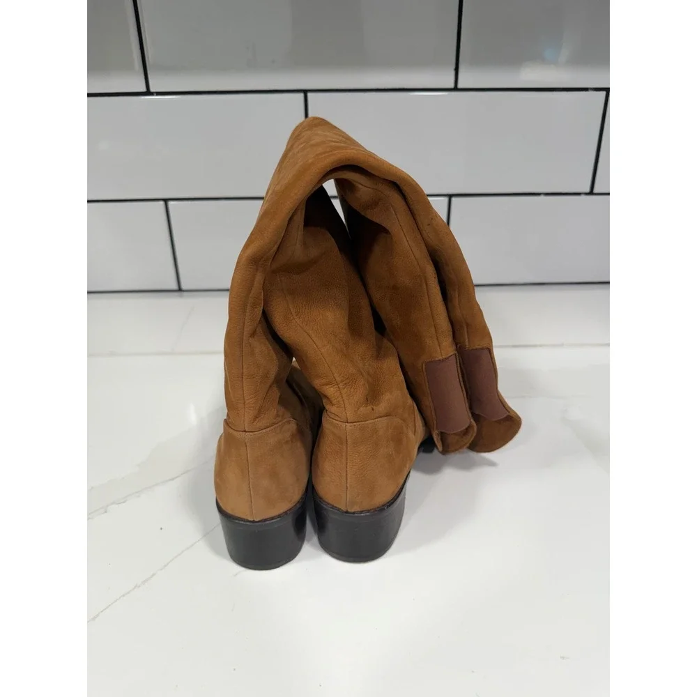 Stuart Weitzman Cognac Brown Suede Over The‎ Knee Slouchy Block Heel Boots